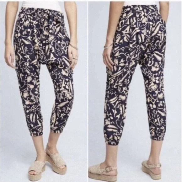 Anthropologie Hei Hei Navy Print High Rise Crop Harem Pants - Picture 2 of 11
